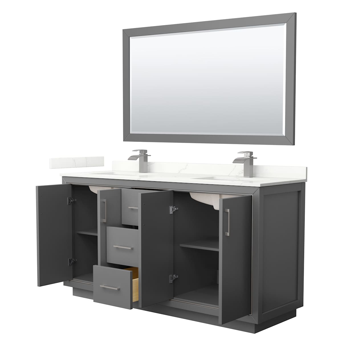 Icon 66" Free Standing Double Basin Vanity Set with Cabinet, Quartz Vanity Top, and Framed Mirror - image 18