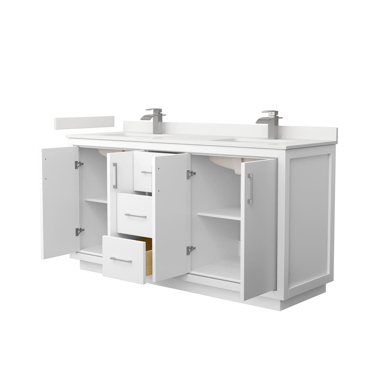 Icon 66" Free Standing Double Basin Vanity Set with Cabinet and Quartz Vanity Top