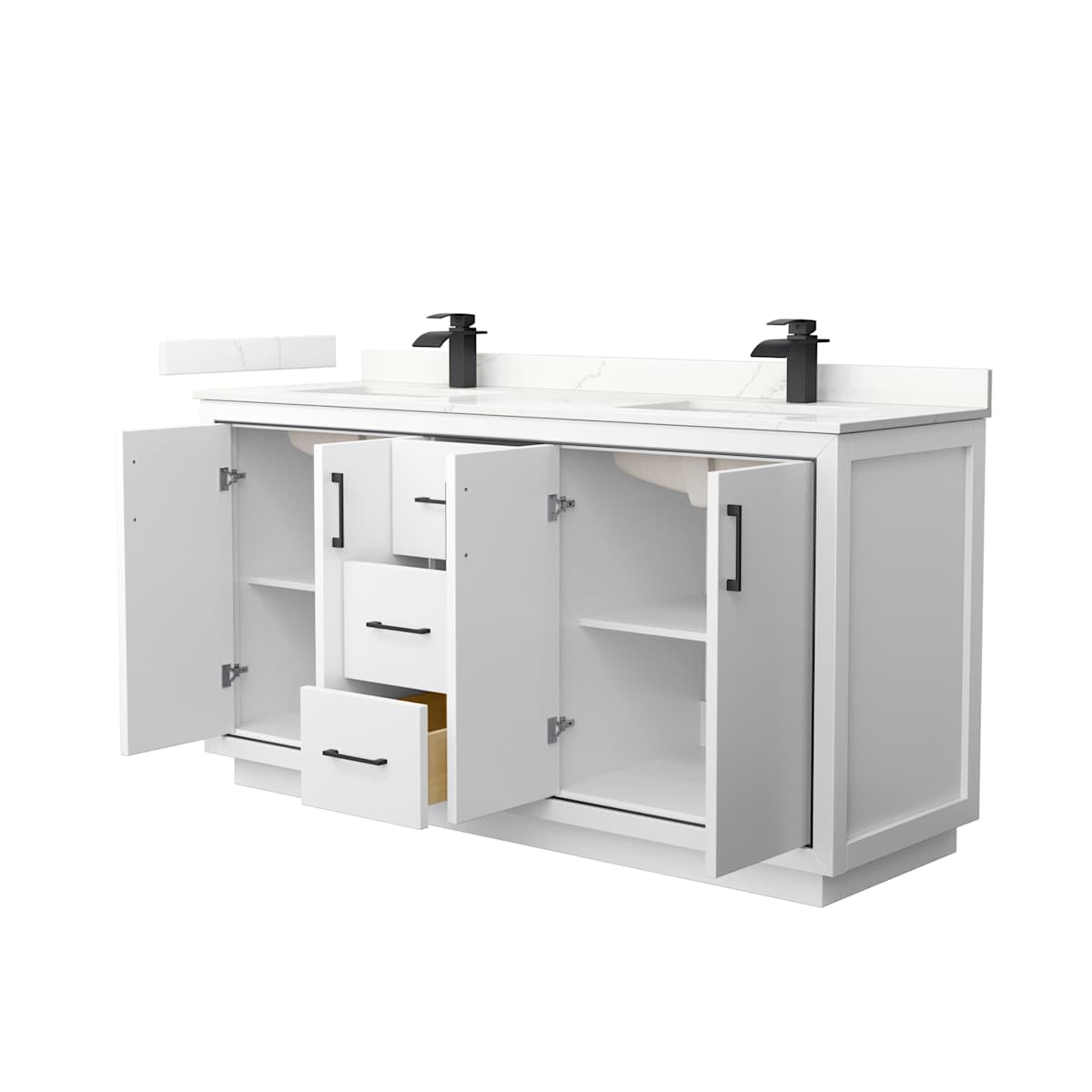 Icon 66" Free Standing Double Basin Vanity Set with Cabinet and Quartz Vanity Top