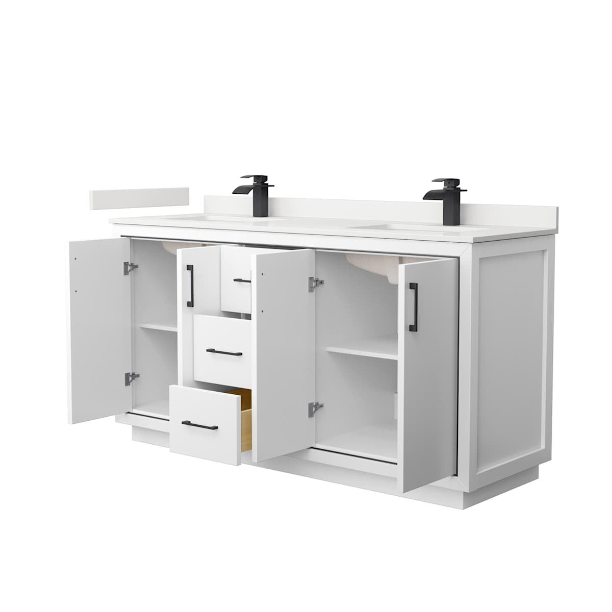 Icon 66" Free Standing Double Basin Vanity Set with Cabinet and Quartz Vanity Top