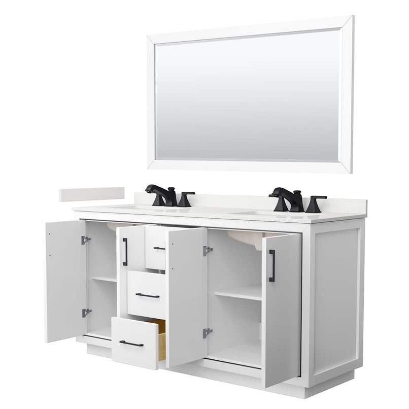 Icon 66" Free Standing Double Basin Vanity Set with Cabinet, Quartz Vanity Top, and Framed Mirror - image 2
