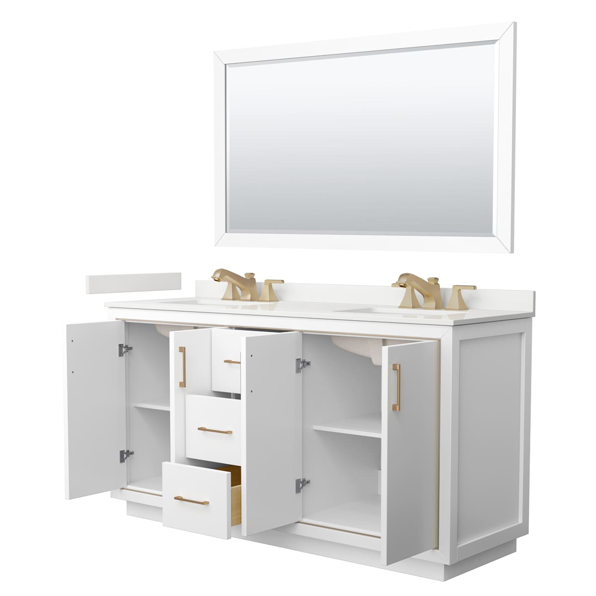Icon 66" Free Standing Double Basin Vanity Set with Cabinet, Quartz Vanity Top, and Framed Mirror - image 16