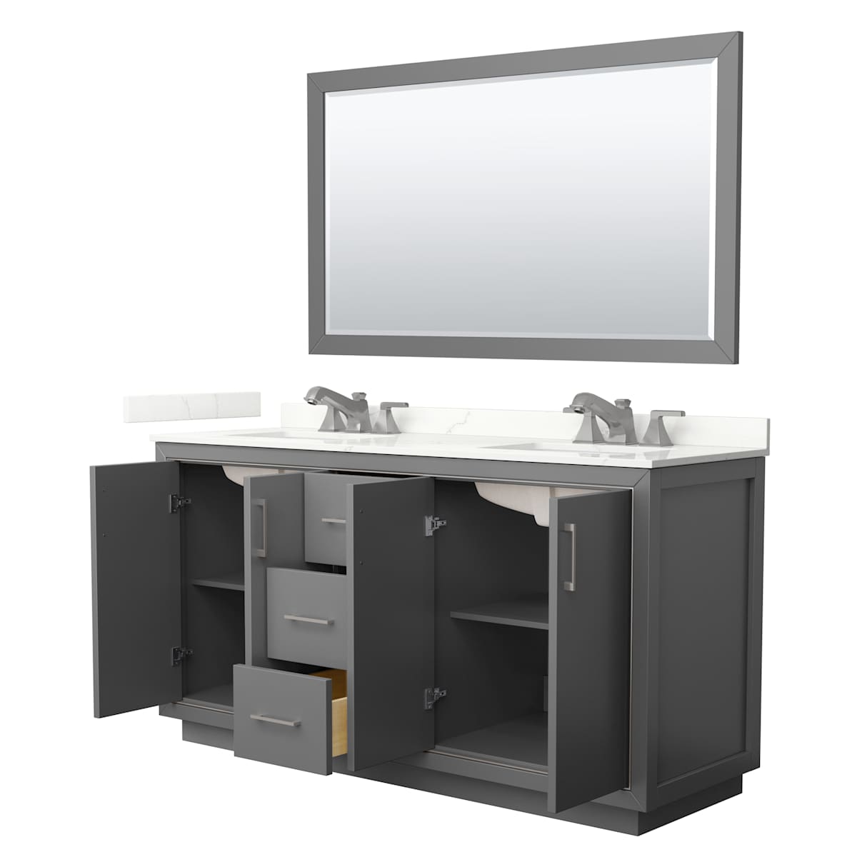 Icon 66" Free Standing Double Basin Vanity Set with Cabinet, Quartz Vanity Top, and Framed Mirror - image 17