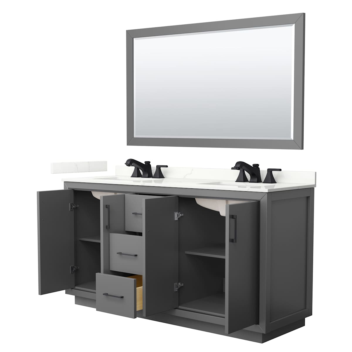 Icon 66" Free Standing Double Basin Vanity Set with Cabinet, Quartz Vanity Top, and Framed Mirror - image 19