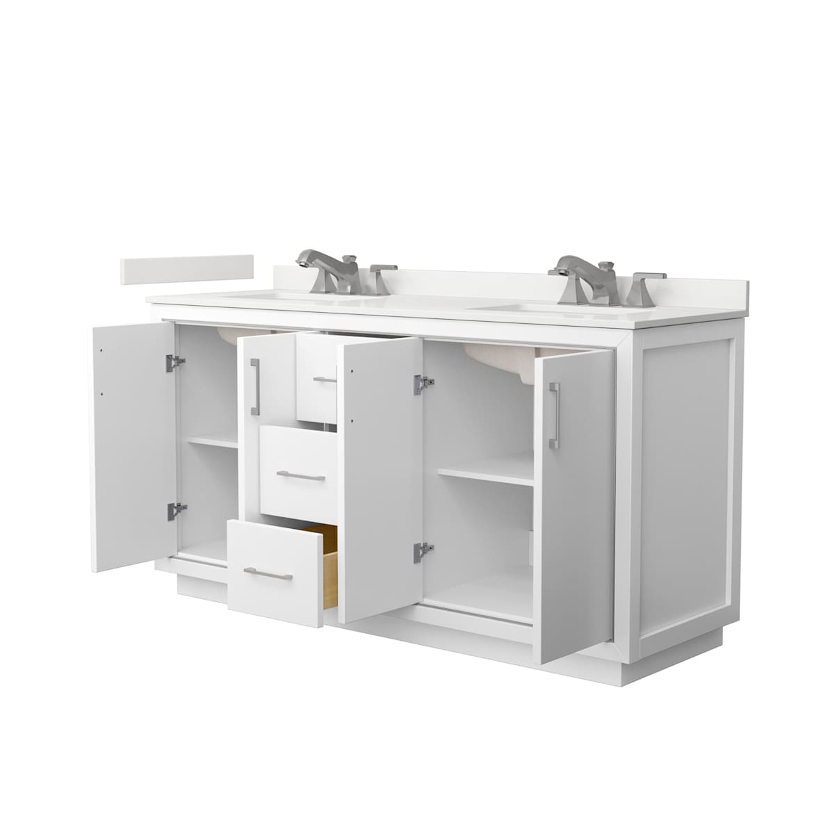 Icon 66" Free Standing Double Basin Vanity Set with Cabinet and Quartz Vanity Top
