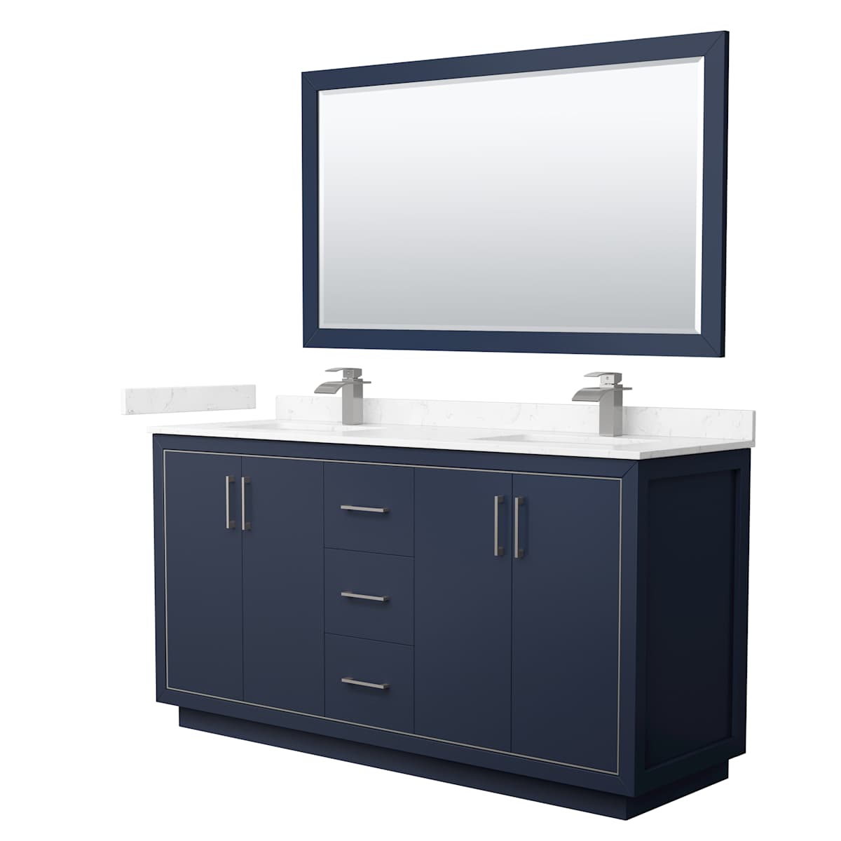 Icon 66" Free Standing Double Basin Vanity Set with Cabinet, Cultured Marble Vanity Top, and Framed Mirror