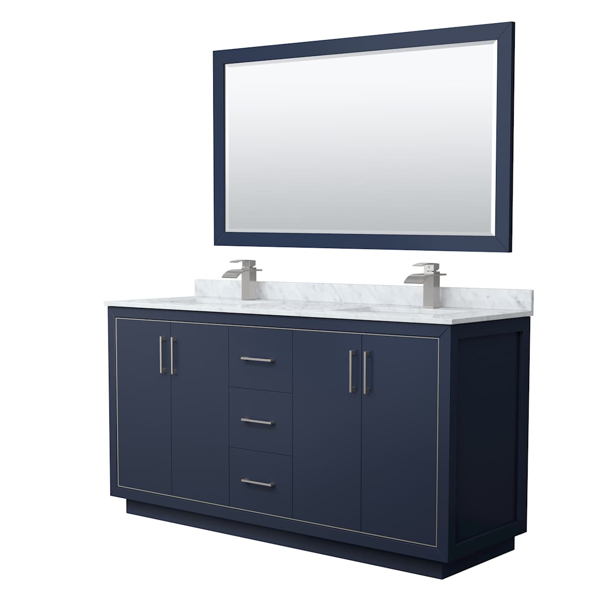 Icon 66" Free Standing Double Basin Vanity Set with Cabinet, Marble Vanity Top, and Framed Mirror