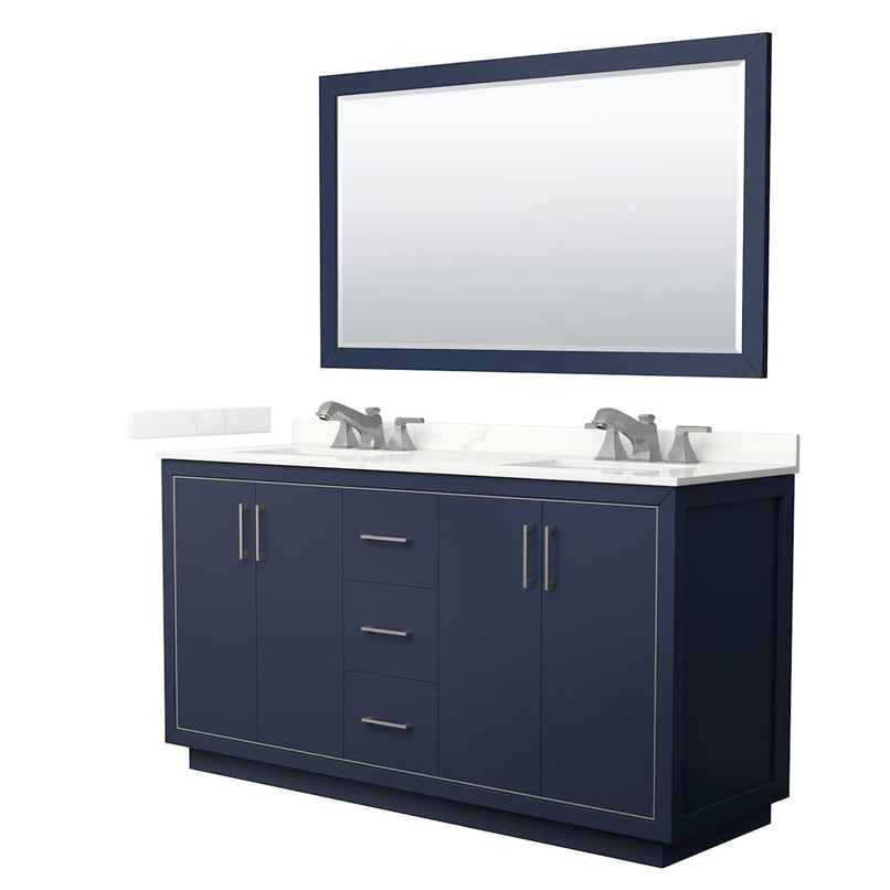 Icon 66" Free Standing Double Basin Vanity Set with Cabinet, Quartz Vanity Top, and Framed Mirror - image 1