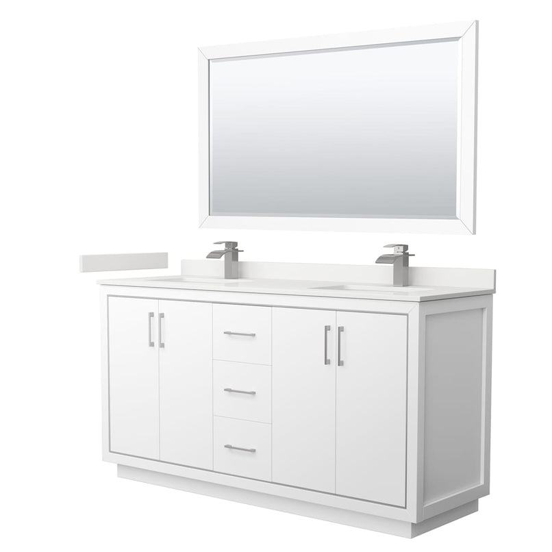 Icon 66" Free Standing Double Basin Vanity Set with Cabinet, Quartz Vanity Top, and Framed Mirror - image 1