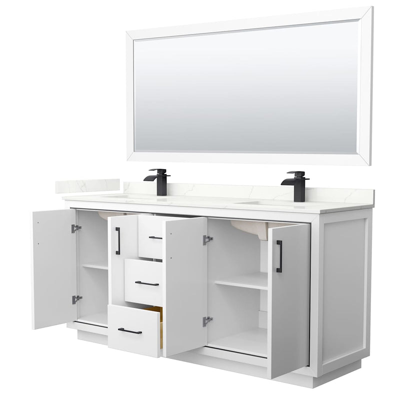 Icon 72" Free Standing Double Basin Vanity Set with Cabinet, Quartz Vanity Top, and Framed Mirror - image 14