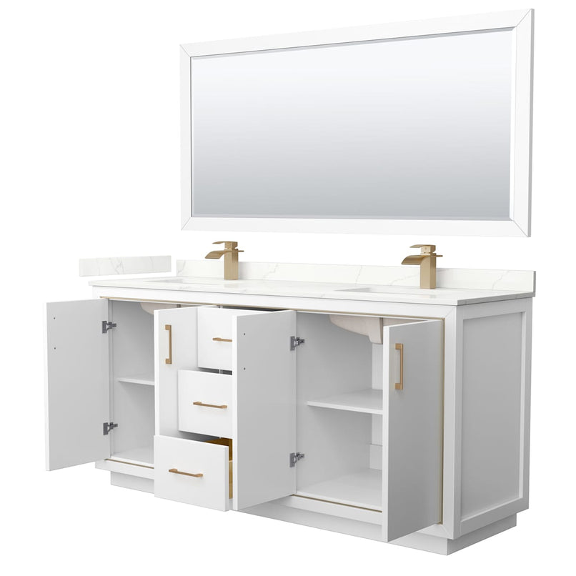 Icon 72" Free Standing Double Basin Vanity Set with Cabinet, Quartz Vanity Top, and Framed Mirror - image 15