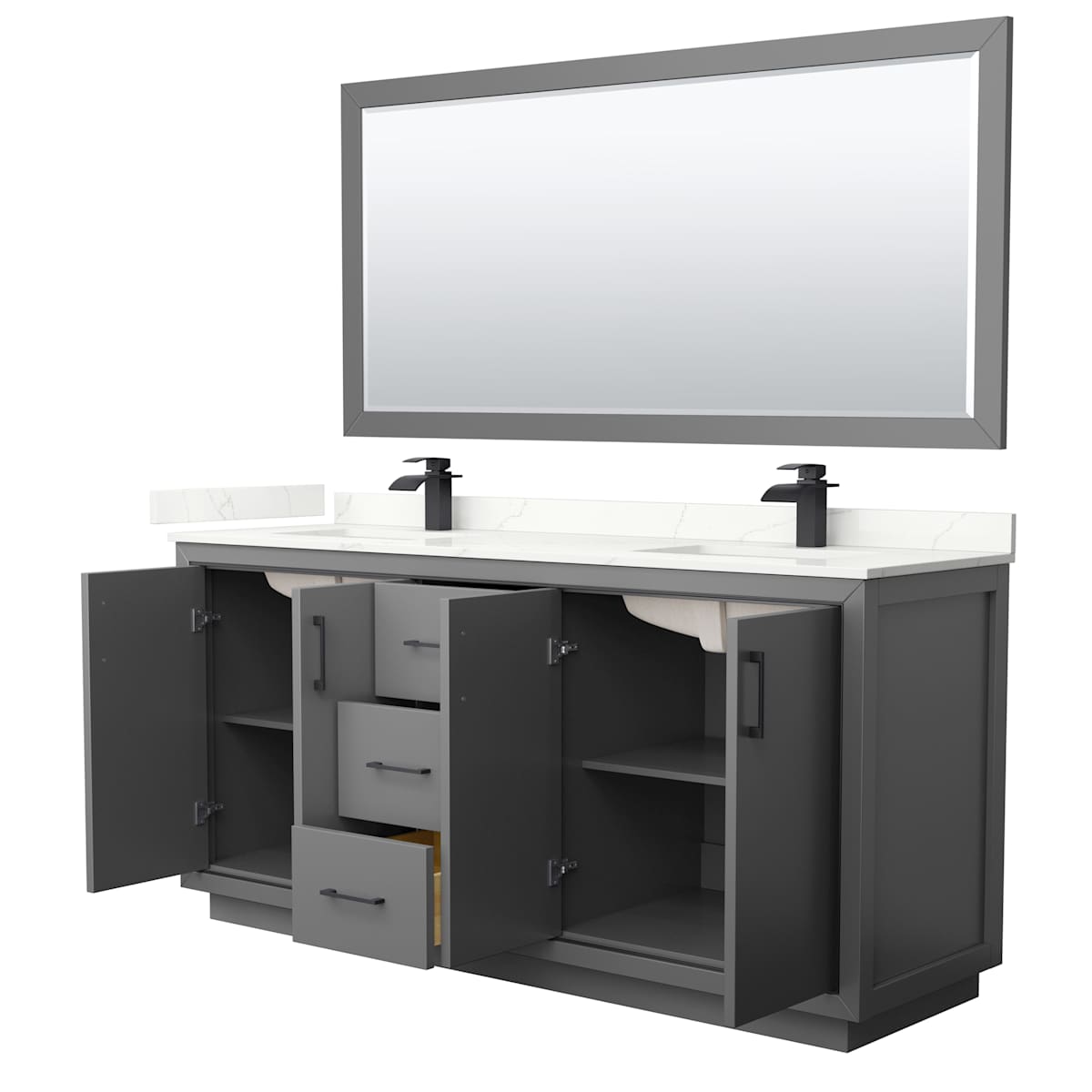 Icon 72" Free Standing Double Basin Vanity Set with Cabinet, Quartz Vanity Top, and Framed Mirror - image 19
