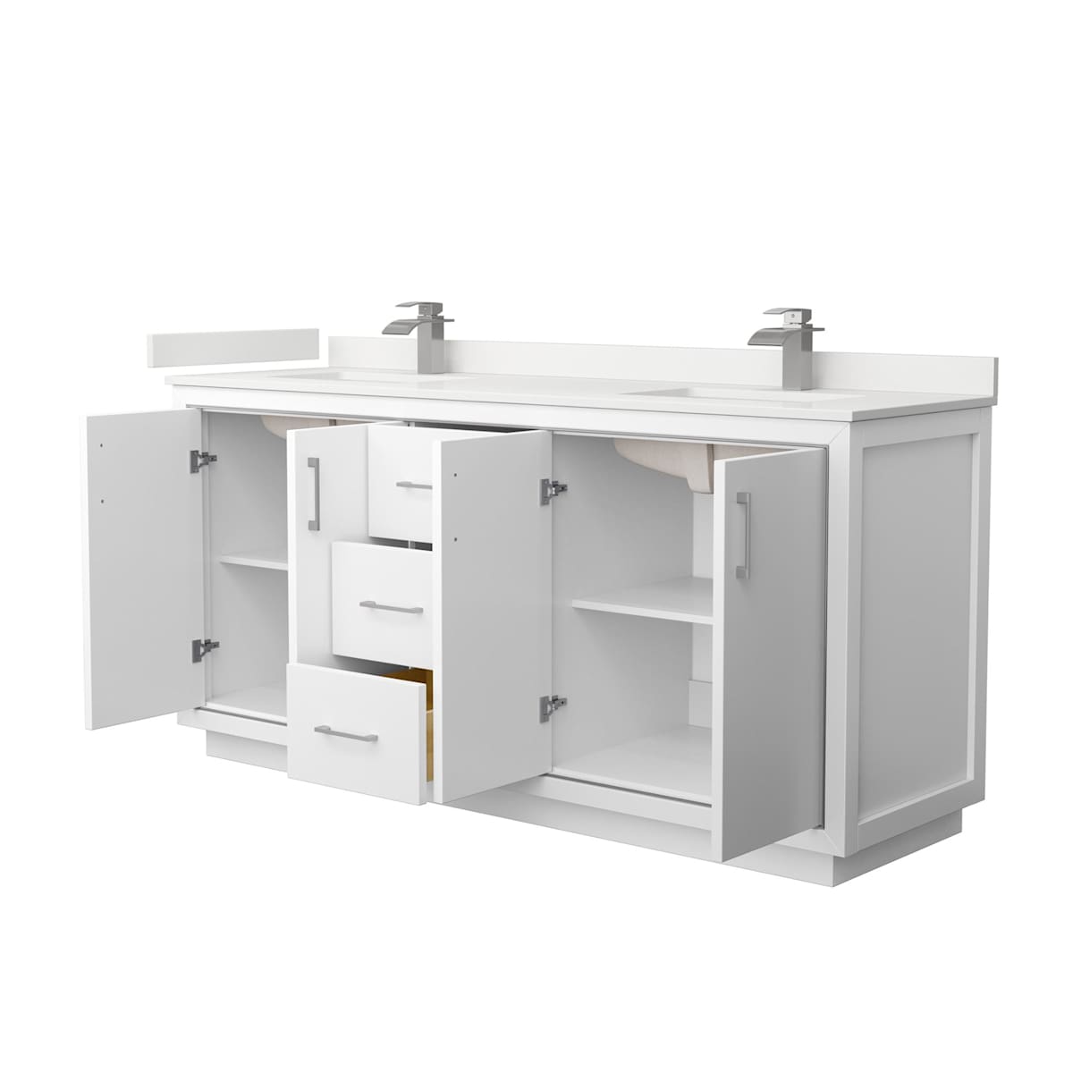 Icon 72" Free Standing Double Basin Vanity Set with Cabinet and Quartz Vanity Top