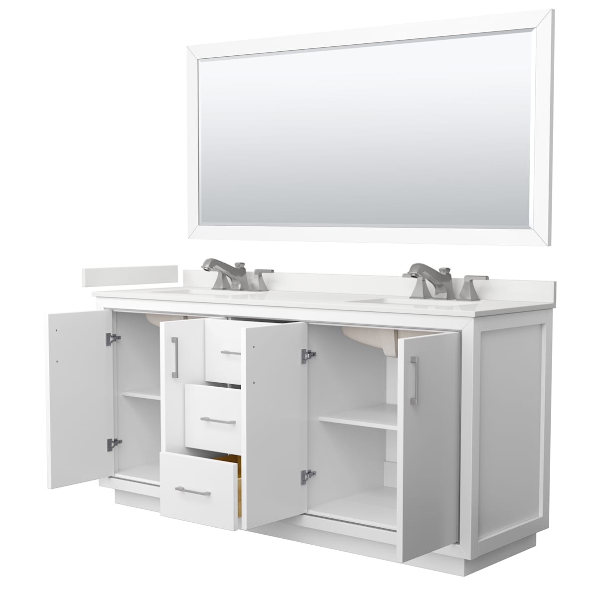 Icon 72" Free Standing Double Basin Vanity Set with Cabinet, Quartz Vanity Top, and Framed Mirror - image 13