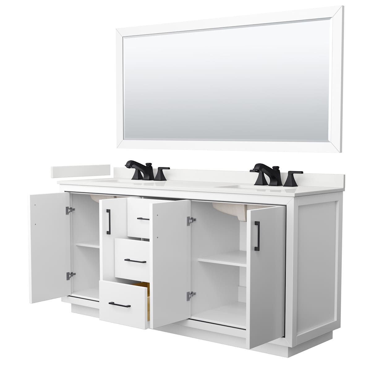 Icon 72" Free Standing Double Basin Vanity Set with Cabinet, Quartz Vanity Top, and Framed Mirror - image 15