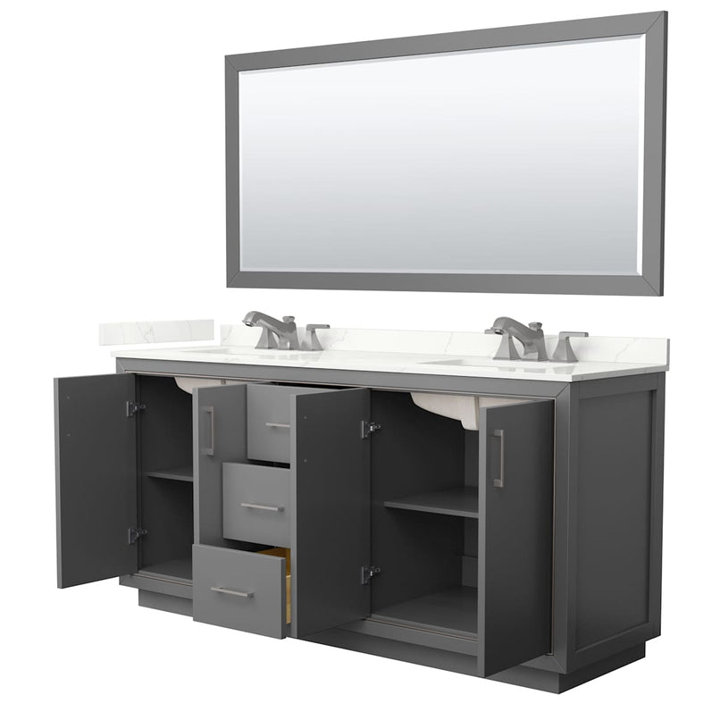 Icon 72" Free Standing Double Basin Vanity Set with Cabinet, Quartz Vanity Top, and Framed Mirror - image 18