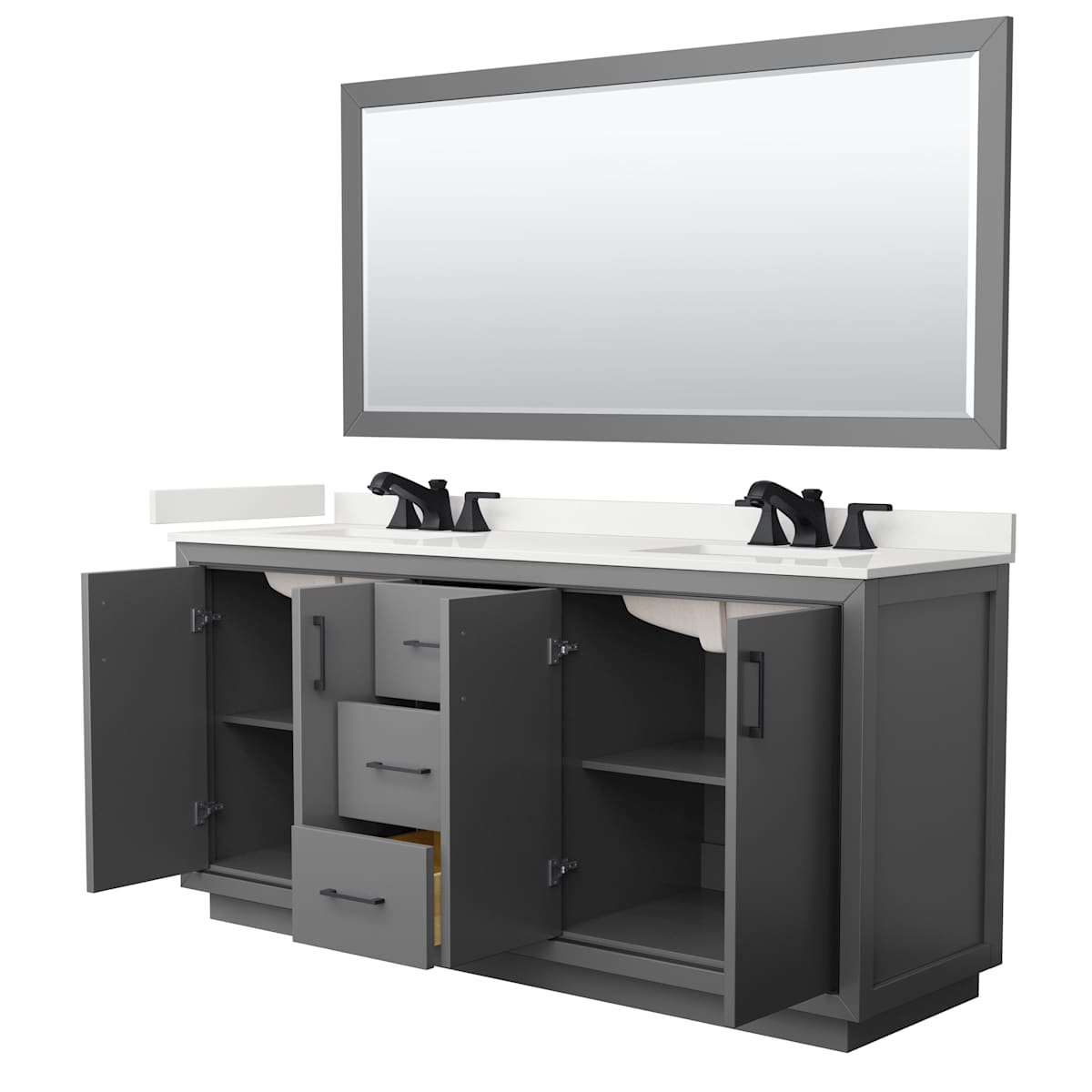 Icon 72" Free Standing Double Basin Vanity Set with Cabinet, Quartz Vanity Top, and Framed Mirror - image 21
