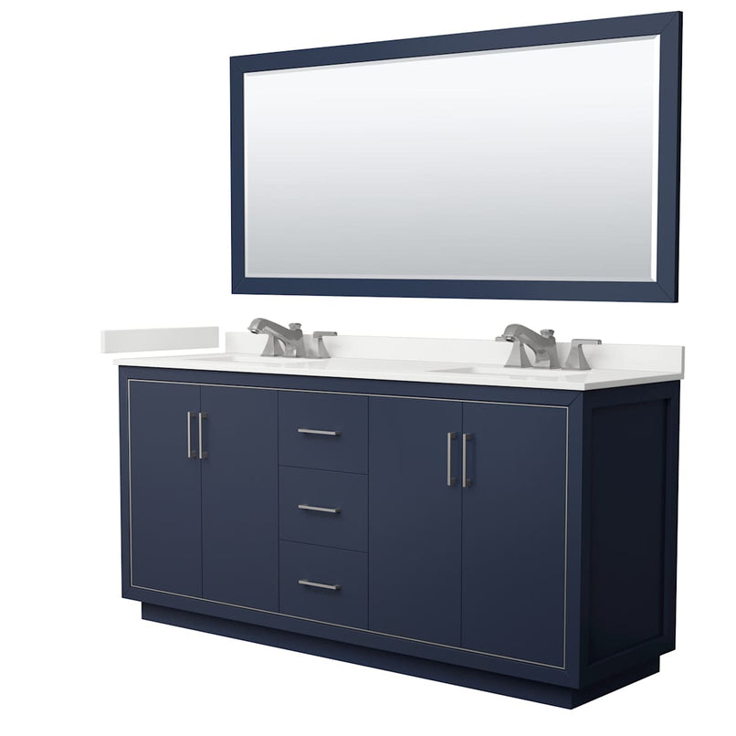 Icon 72" Free Standing Double Basin Vanity Set with Cabinet, Quartz Vanity Top, and Framed Mirror - image 1