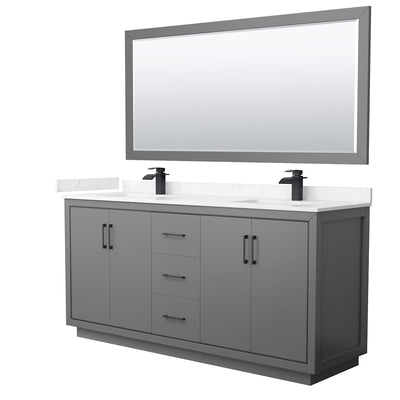 Icon 72" Free Standing Double Basin Vanity Set with Cabinet, Cultured Marble Vanity Top, and Framed Mirror - image 1