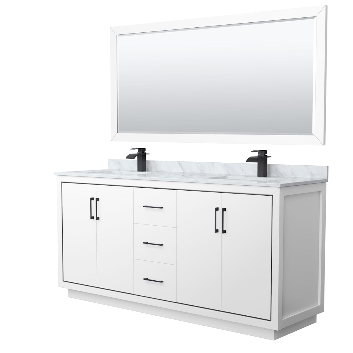 Icon 72" Free Standing Double Basin Vanity Set with Cabinet, Marble Vanity Top, and Framed Mirror
