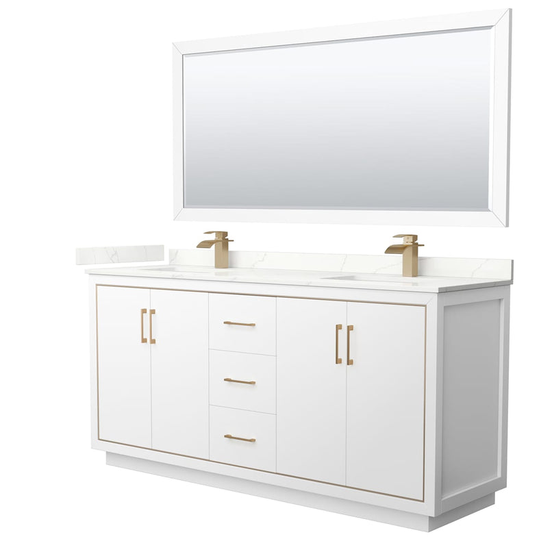 Icon 72" Free Standing Double Basin Vanity Set with Cabinet, Quartz Vanity Top, and Framed Mirror - image 1