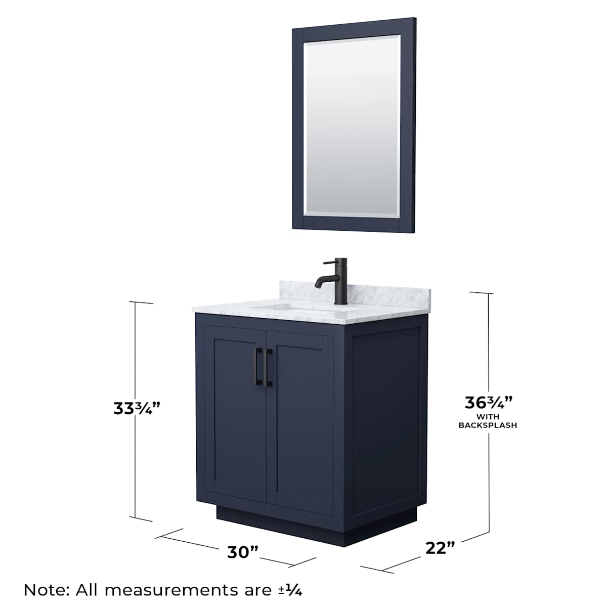 Miranda 30" Free Standing Single Basin Vanity Set with Cabinet, Marble Vanity Top, and Framed Mirror