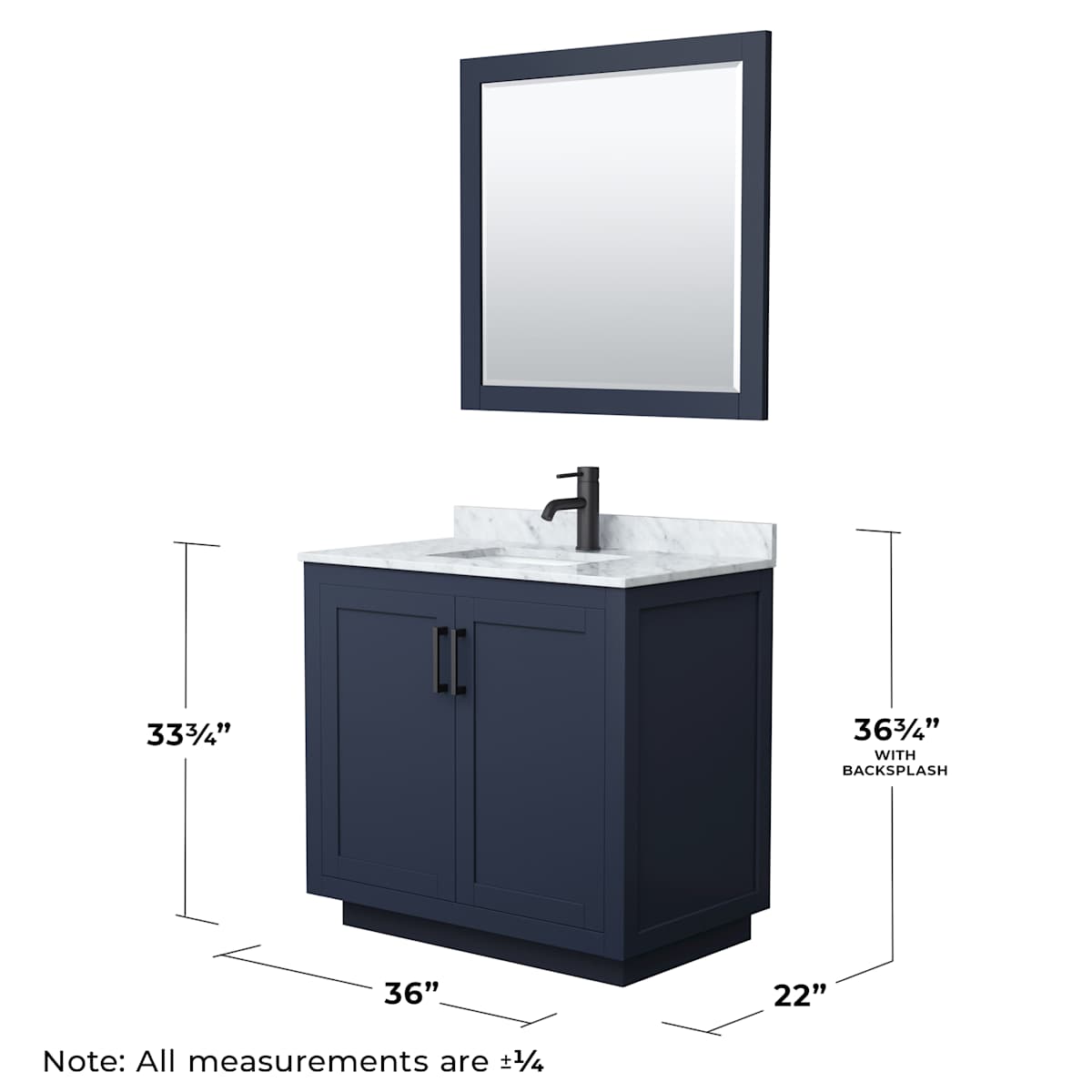 Miranda 36" Free Standing Single Basin Vanity Set with Cabinet, Marble Vanity Top, and Framed Mirror - image 6