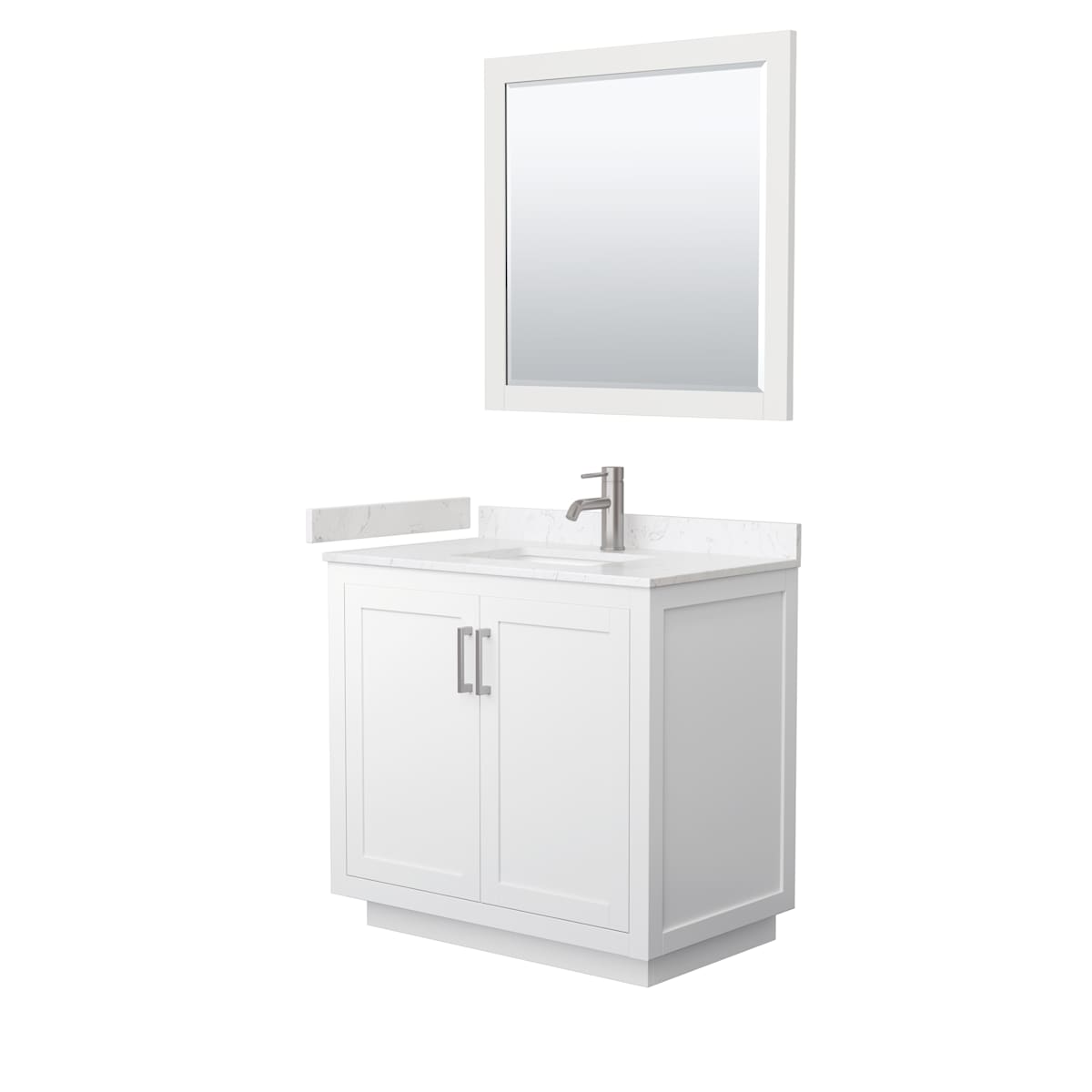 Miranda 36" Free Standing Single Basin Vanity Set with Cabinet, Cultured Marble Vanity Top, and Framed Mirror