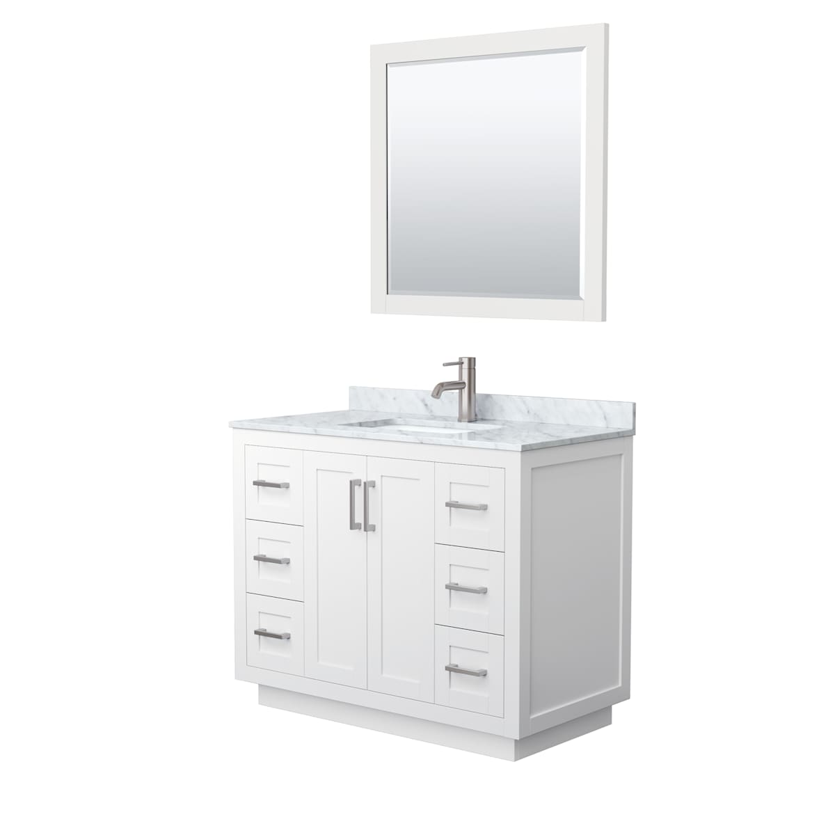 Miranda 42" Free Standing Single Basin Vanity Set with Cabinet, Marble Vanity Top, and Framed Mirror