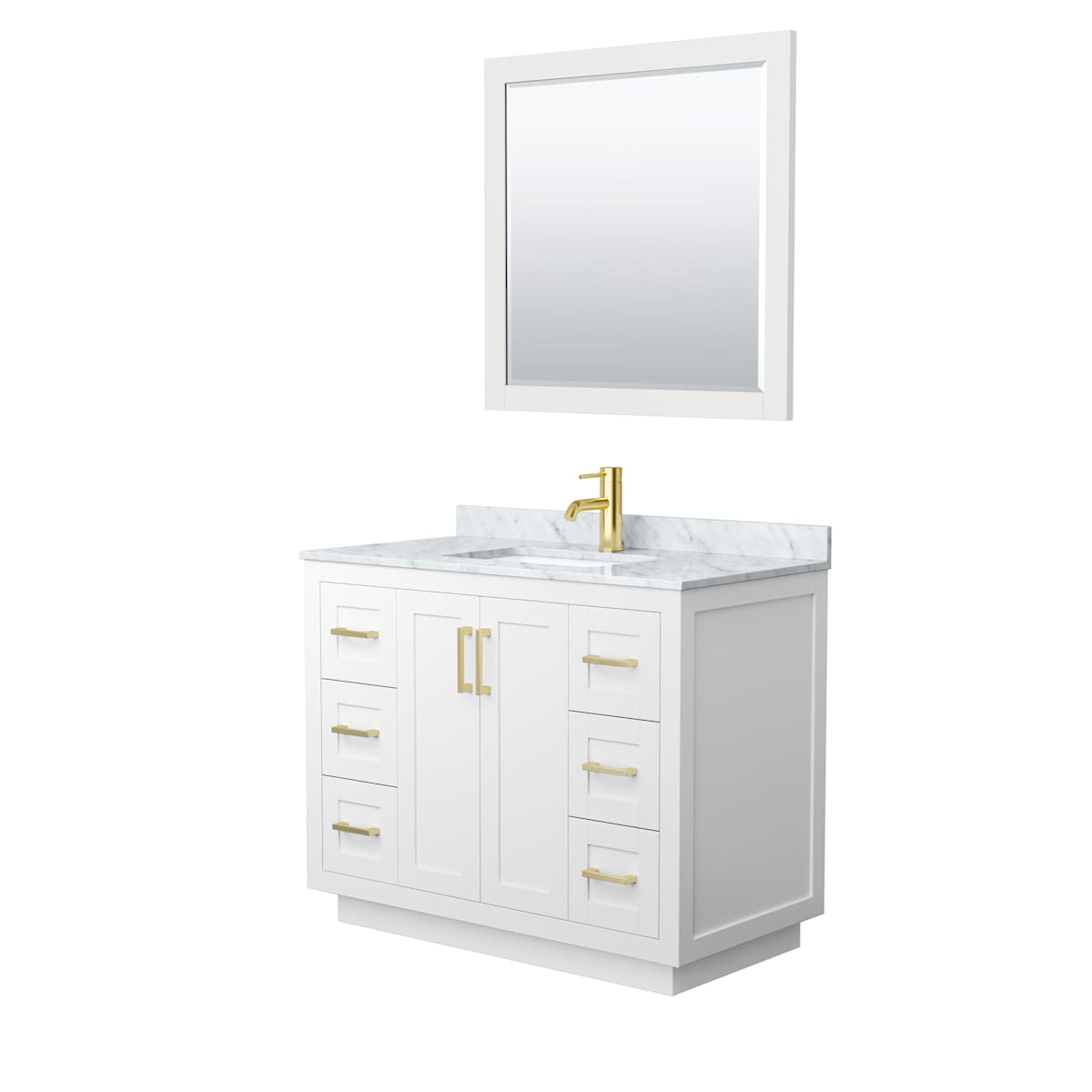 Miranda 42" Free Standing Single Basin Vanity Set with Cabinet, Marble Vanity Top, and Framed Mirror