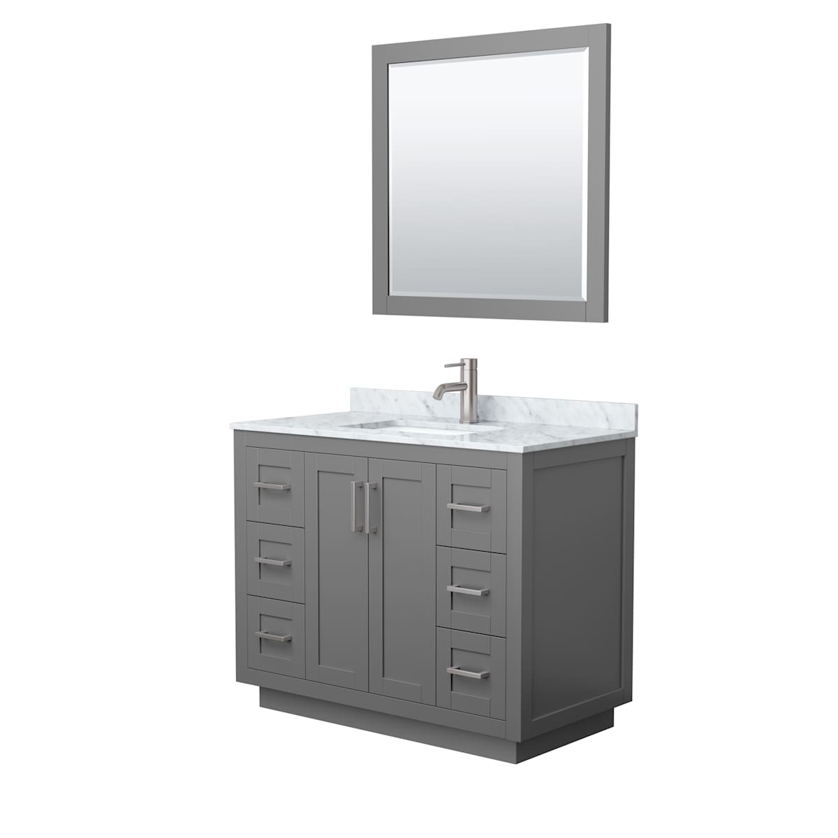 Miranda 42" Free Standing Single Basin Vanity Set with Cabinet, Marble Vanity Top, and Framed Mirror