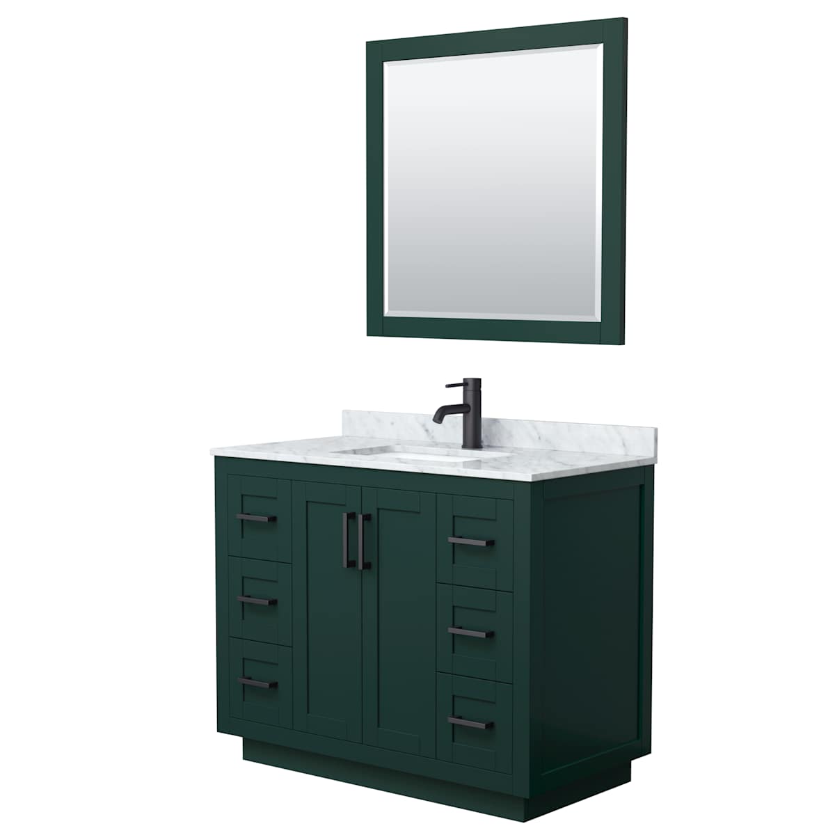 Miranda 42" Free Standing Single Basin Vanity Set with Cabinet, Marble Vanity Top, and Framed Mirror