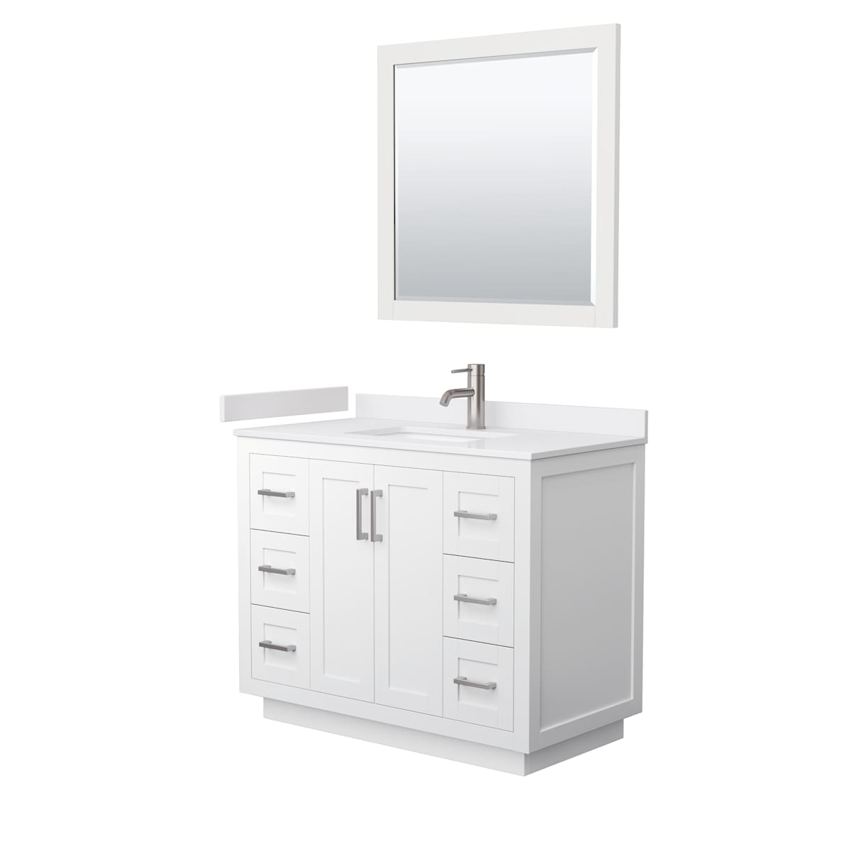 Miranda 42" Free Standing Single Basin Vanity Set with Cabinet, Cultured Marble Vanity Top, and Framed Mirror