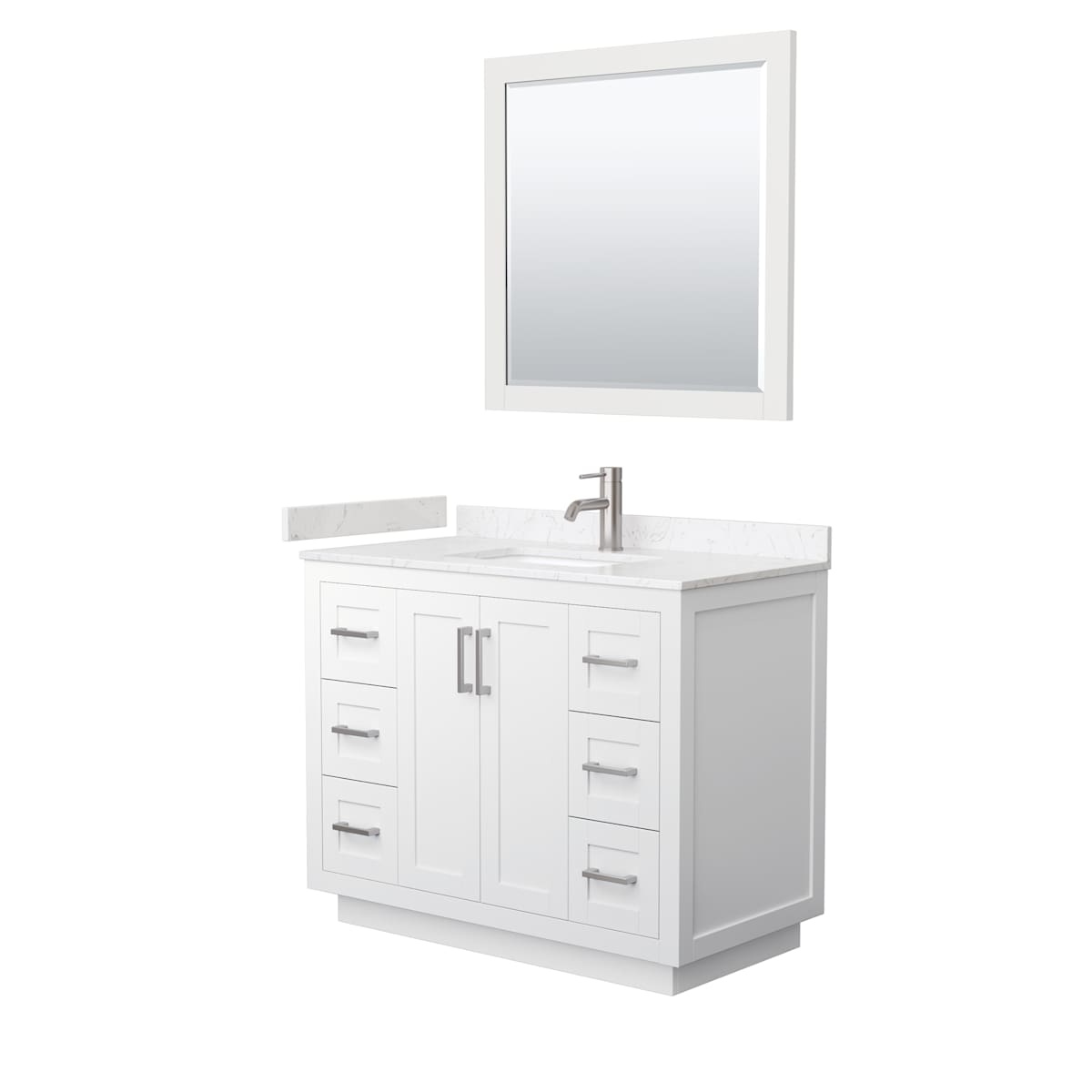 Miranda 42" Free Standing Single Basin Vanity Set with Cabinet, Cultured Marble Vanity Top, and Framed Mirror