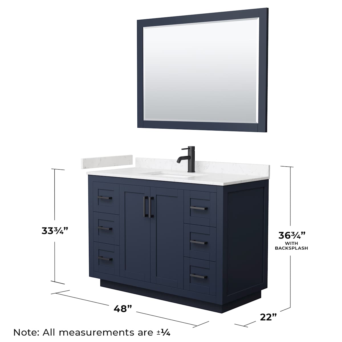 Miranda 48" Free Standing Single Basin Vanity Set with Cabinet, Cultured Marble Vanity Top, and Framed Mirror