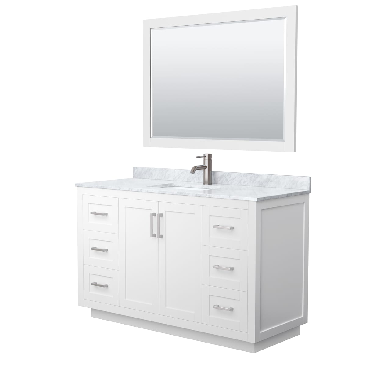 Miranda 54" Free Standing Single Basin Vanity Set with Cabinet, Marble Vanity Top, and Framed Mirror