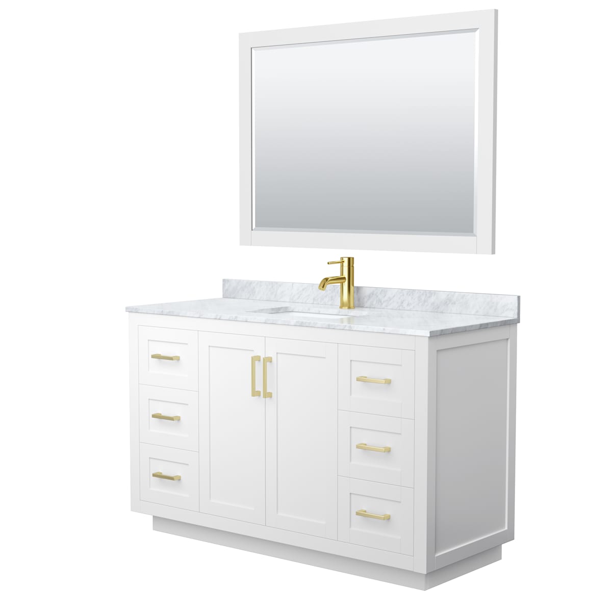 Miranda 54" Free Standing Single Basin Vanity Set with Cabinet, Marble Vanity Top, and Framed Mirror