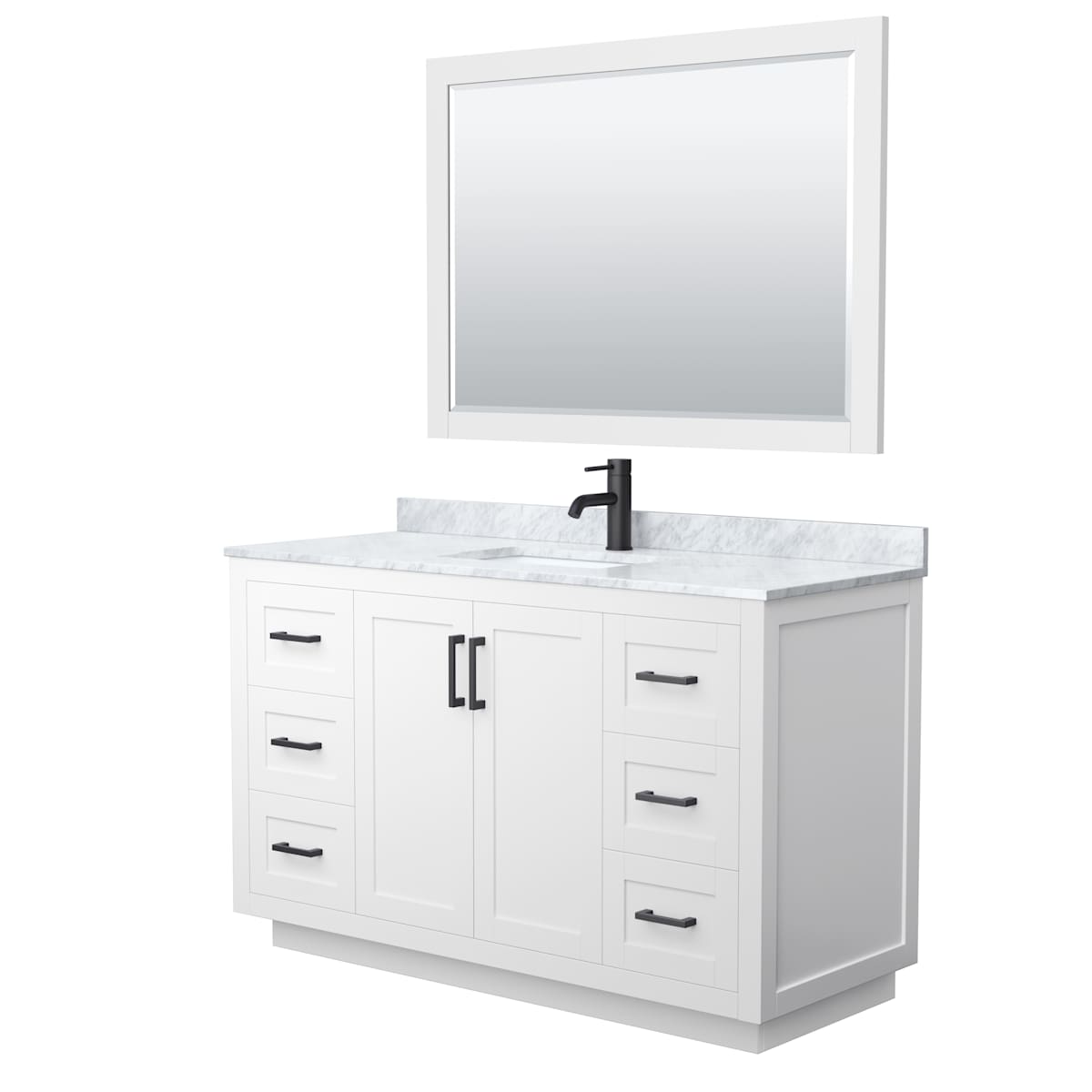 Miranda 54" Free Standing Single Basin Vanity Set with Cabinet, Marble Vanity Top, and Framed Mirror