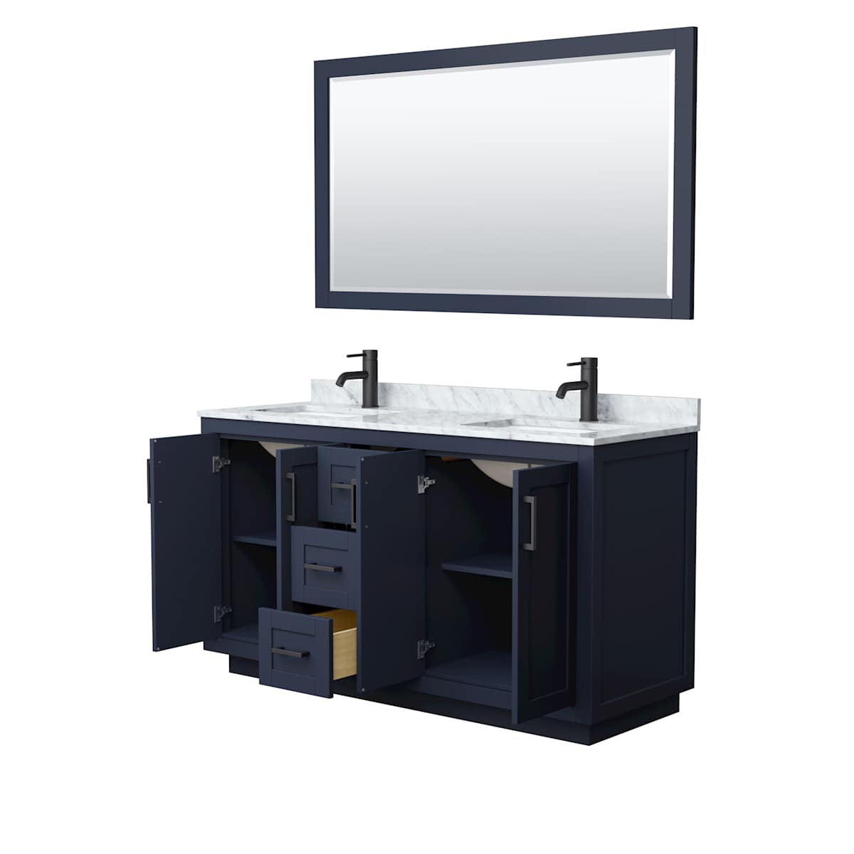 Miranda 60" Free Standing Double Basin Vanity Set with Cabinet, Marble Vanity Top, and Framed Mirror