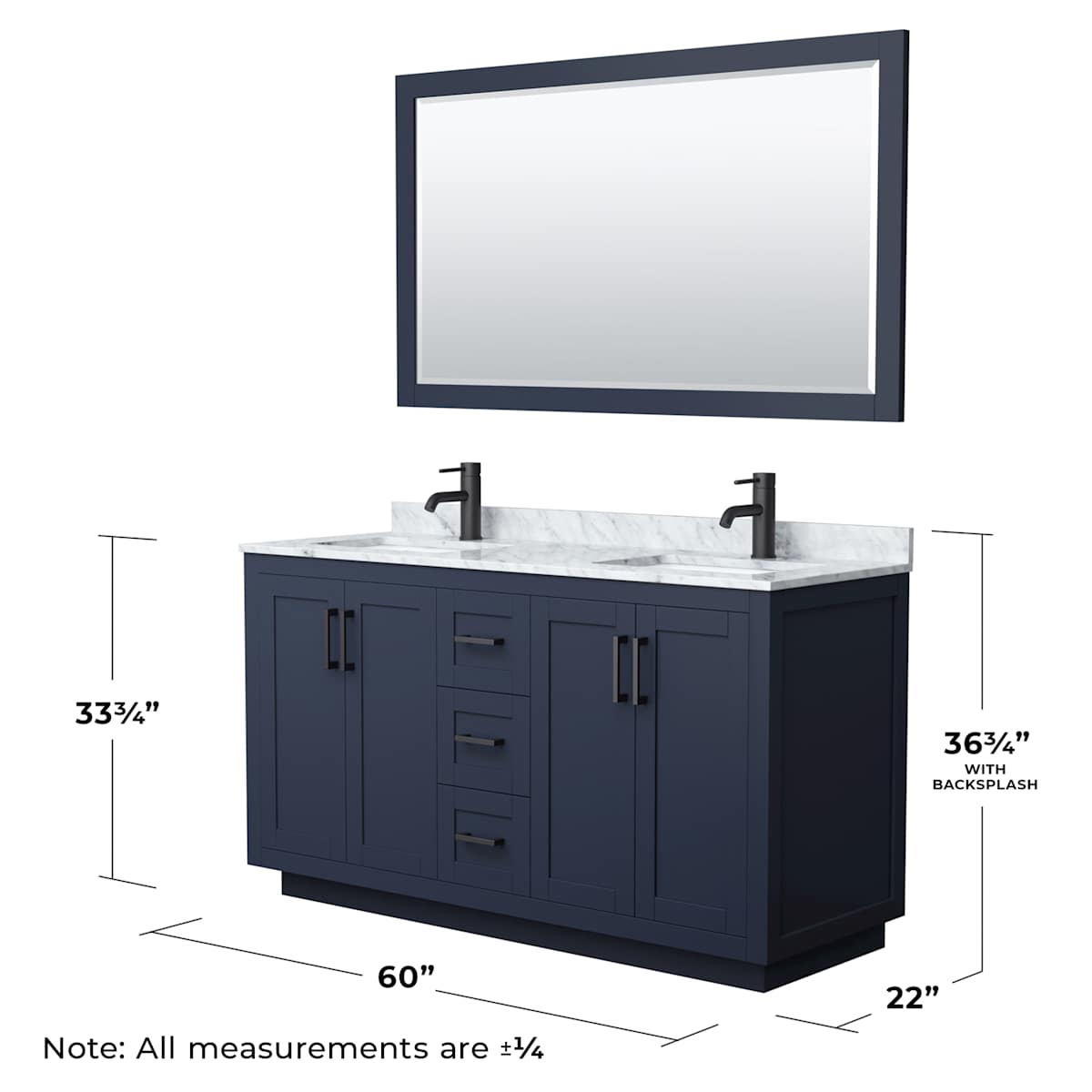 Miranda 60" Free Standing Double Basin Vanity Set with Cabinet, Marble Vanity Top, and Framed Mirror