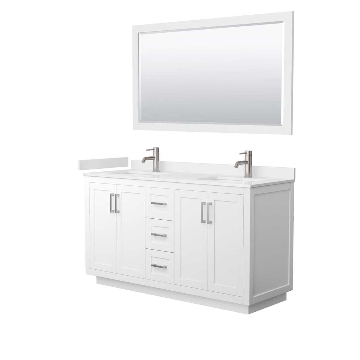 Miranda 60" Free Standing Double Basin Vanity Set with Cabinet, Cultured Marble Vanity Top, and Framed Mirror