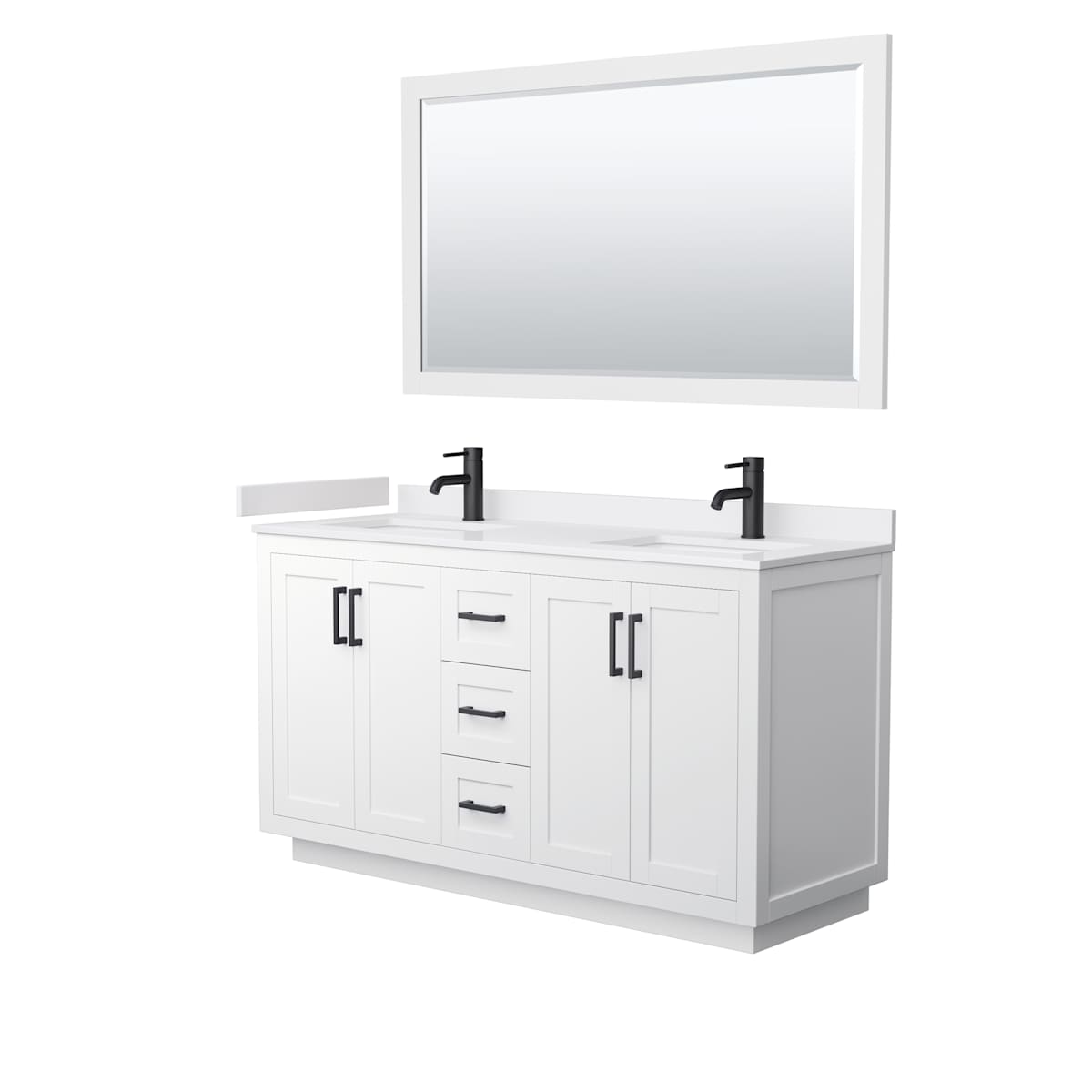 Miranda 60" Free Standing Double Basin Vanity Set with Cabinet, Cultured Marble Vanity Top, and Framed Mirror