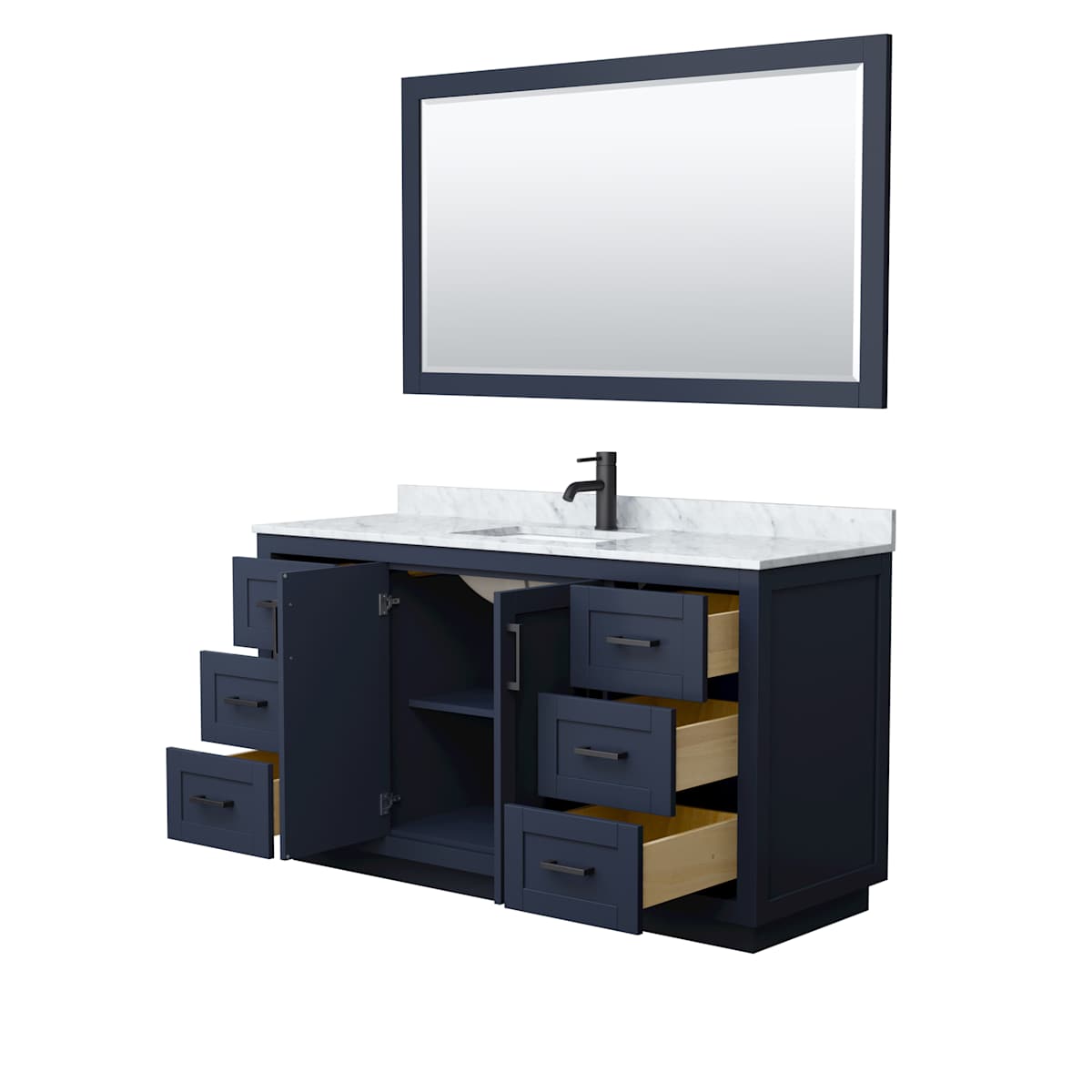 Miranda 60" Free Standing Single Basin Vanity Set with Cabinet, Marble Vanity Top, and Framed Mirror - image 3