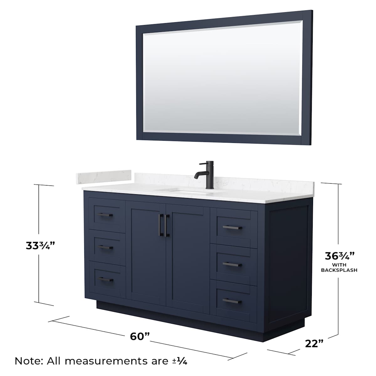 Miranda 60" Free Standing Single Basin Vanity Set with Cabinet, Cultured Marble Vanity Top, and Framed Mirror