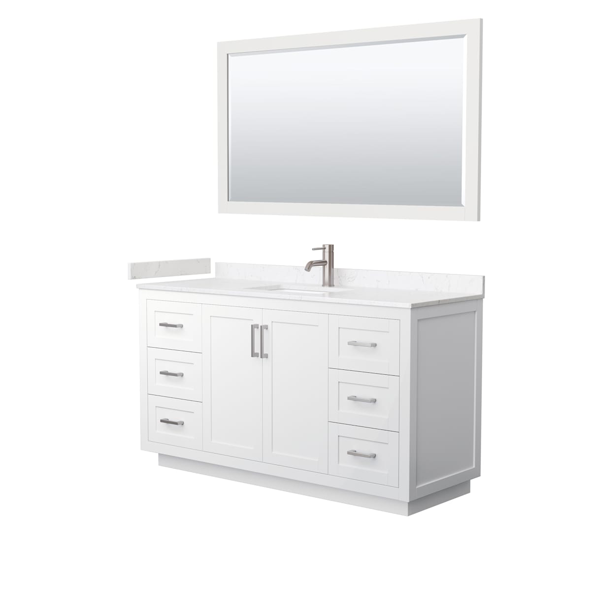 Miranda 60" Free Standing Single Basin Vanity Set with Cabinet, Cultured Marble Vanity Top, and Framed Mirror