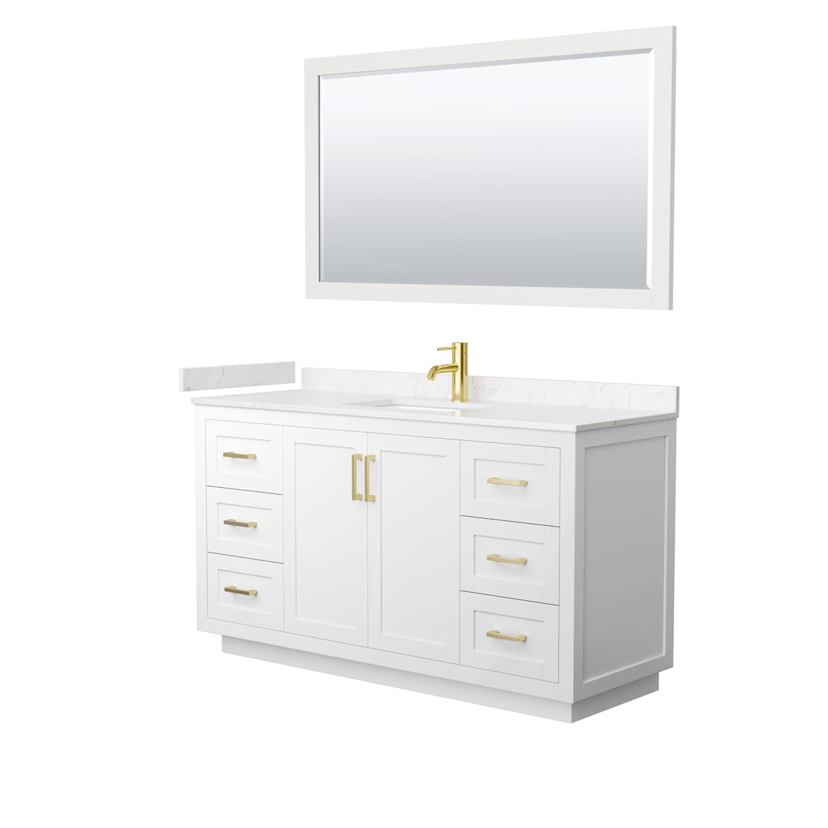 Miranda 60" Free Standing Single Basin Vanity Set with Cabinet, Cultured Marble Vanity Top, and Framed Mirror