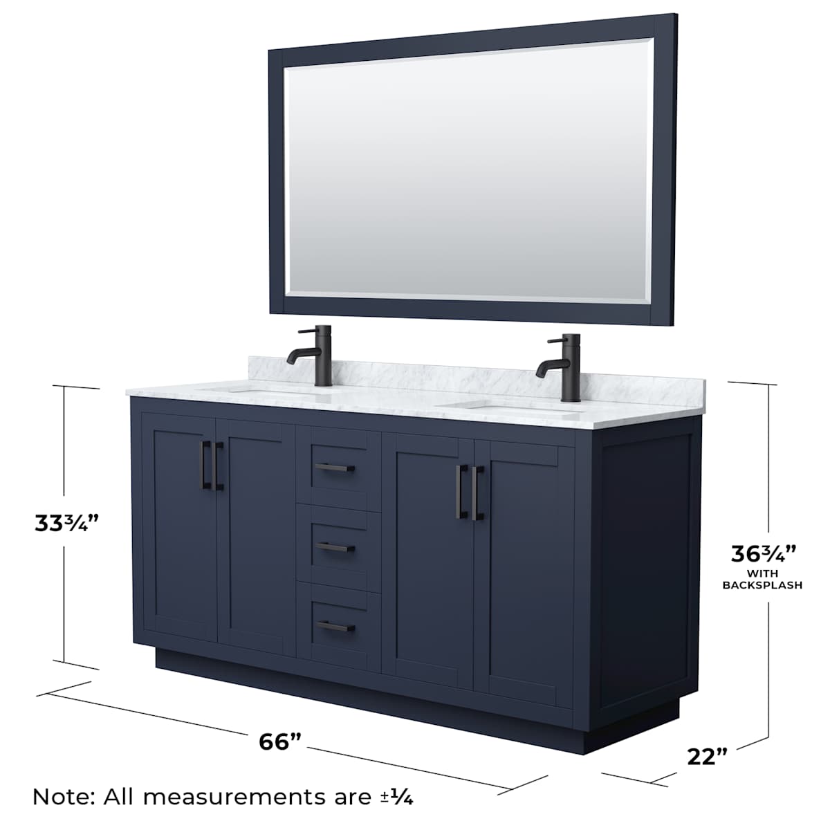 Miranda 66" Free Standing Double Basin Vanity Set with Cabinet, Marble Vanity Top, and Framed Mirror