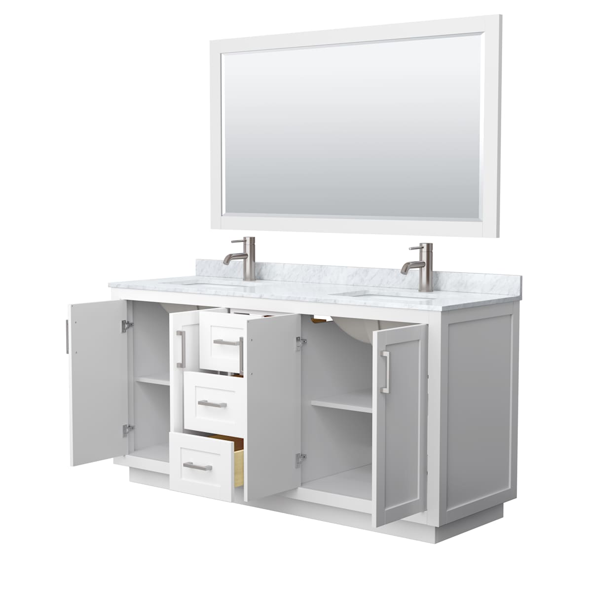 Miranda 66" Free Standing Double Basin Vanity Set with Cabinet, Marble Vanity Top, and Framed Mirror