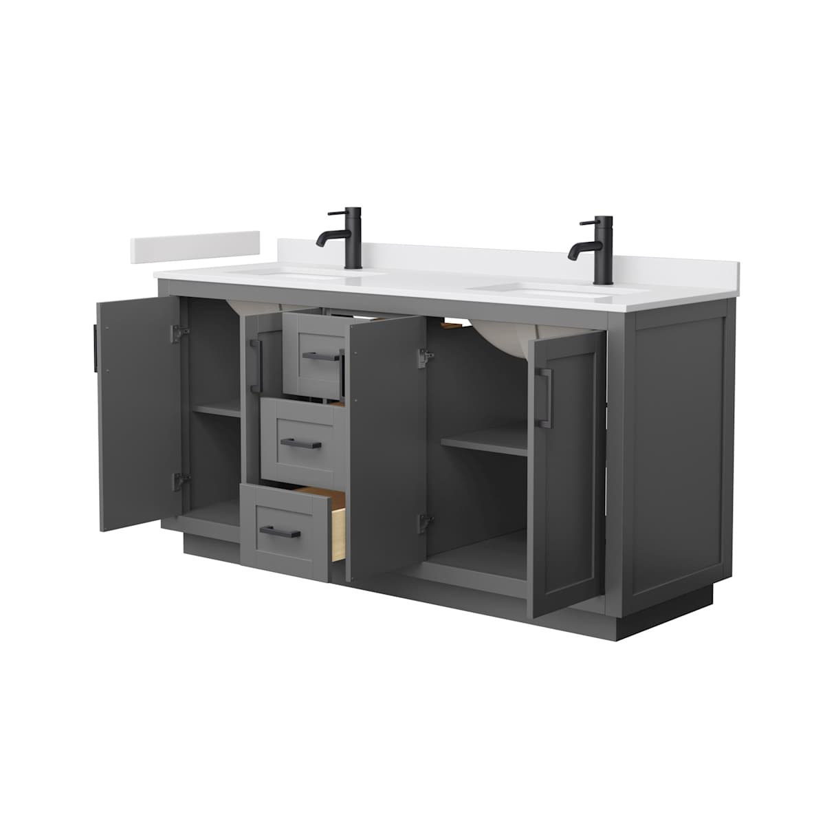 Miranda 66" Free Standing Double Basin Vanity Set with Cabinet and Cultured Marble Vanity Top