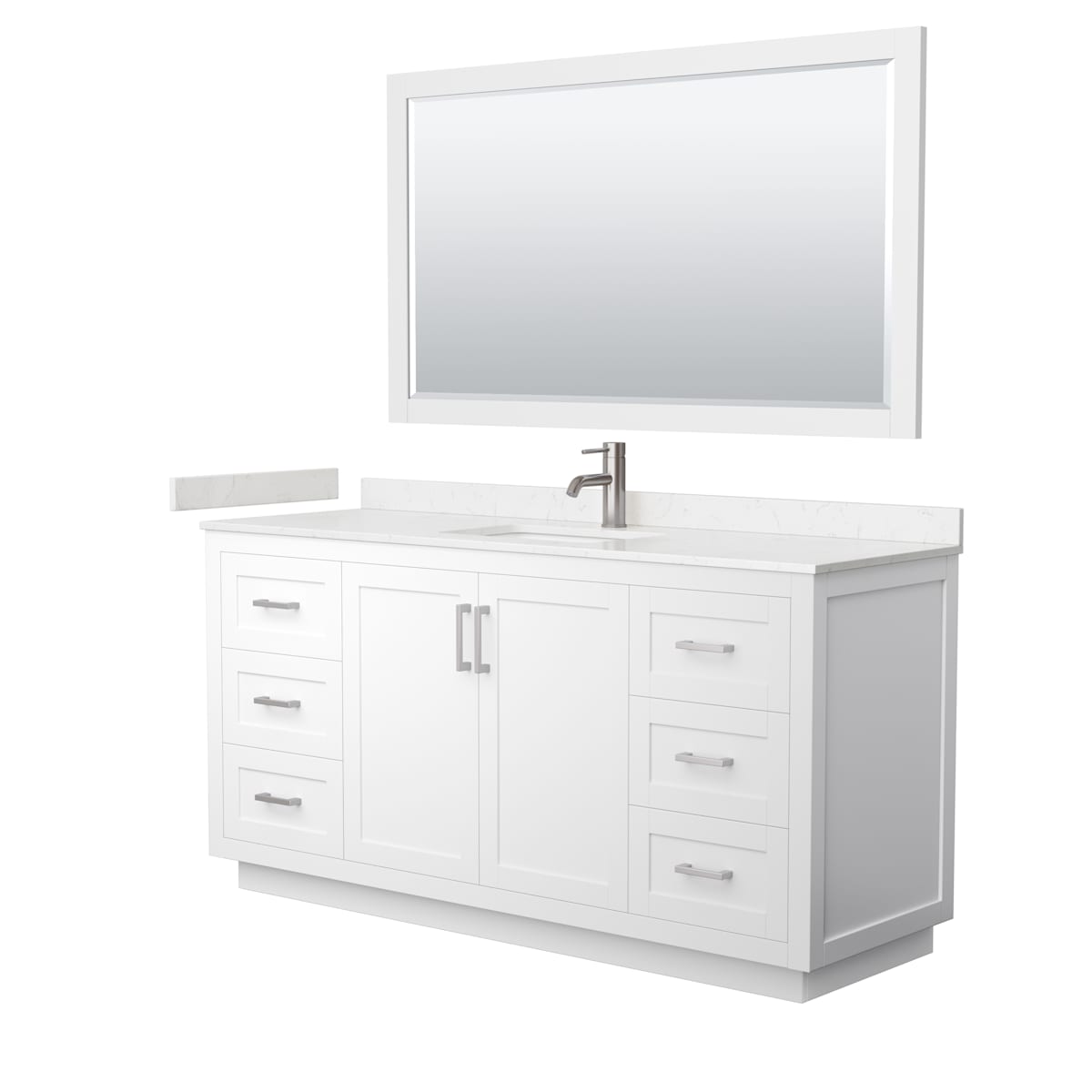 Miranda 66" Free Standing Single Basin Vanity Set with Cabinet, Cultured Marble Vanity Top, and Framed Mirror